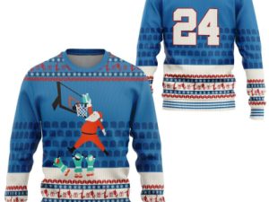 3D 24 Kb Santa Claus Basketball Christmas Ugly Christmas Sweater - Image 1