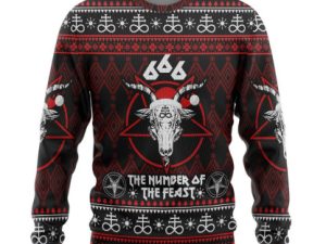 3D 666 The Number Of The Feast Ugly Christmas Sweater Custom Sweatshirt Apparel - Image 1