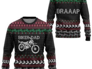 3D Biker Dad Braaap Ugly Christmas Sweater - Image 1