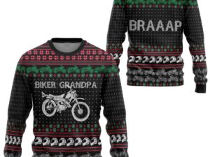 3D Biker Grandpa Braaap Ugly Christmas Sweater - Image 1