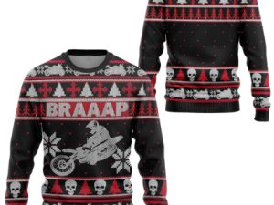 3D Braaap Dirt Bike Ugly Christmas Sweater - Image 1
