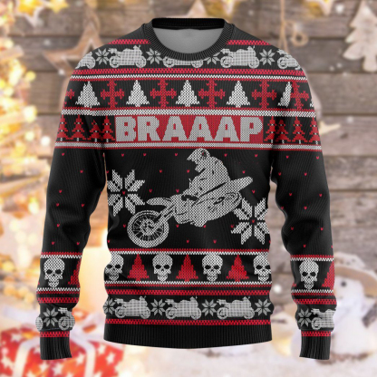 3d braaap dirt bike ugly christmas sweater 2 3D Braaap Dirt Bike Ugly Christmas Sweater - Image 2