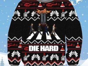 3D Die Hard Four Men Walk Xmas Ugly Christmas Sweater - Image 1