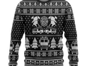 3D Fire Dept Firefighter Ugly Christmas Sweater Black Custom Sweatshirt Apparel - Image 1