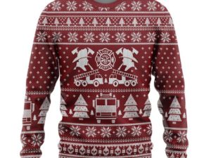 3D Fire Dept Firefighter Ugly Christmas Sweater Red Sweatshirt Apparel - Image 1