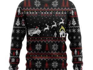 3D Firefighter Fire Dept Ugly Christmas Sweater Sweatshirt Apparel - Image 1