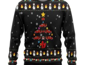 3D Firefighter Truck Tree Ugly Christmas Sweater Custom Sweatshirt Apparel - Image 1