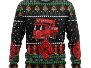 3D Firefighter Truck Ugly Christmas Sweater Custom Sweatshirt Apparel - Image 1