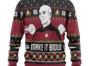 3D Make It Snow With Captian Jean Luc Picard Christmas Ugly Christmas Sweater - Image 1