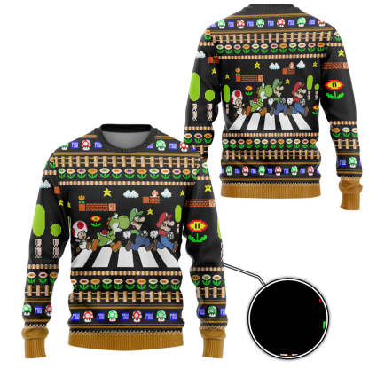 3d mario abbey road ugly christmas sweater 2 3D Mario Abbey Road Ugly Christmas Sweater - Image 2