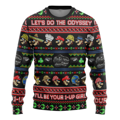 3d mario ugly christmas custom ugly christmas sweater 1 3D Mario Ugly Christmas Custom Ugly Christmas Sweater - Image 1
