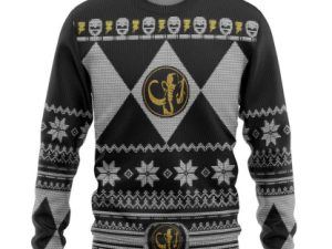 3D Mighty Morphin Black Power Ranger Custom Ugly Christmas Sweater Holiday Gift - Image 1