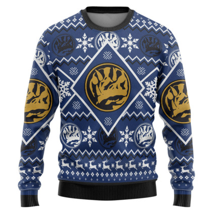 3d mighty morphin blue power ranger custom ugly christmas sweater 1 3D Mighty Morphin Blue Power Ranger Custom Ugly Christmas Sweater - Image 1