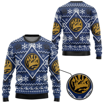 3d mighty morphin blue power ranger custom ugly christmas sweater 2 3D Mighty Morphin Blue Power Ranger Custom Ugly Christmas Sweater - Image 2