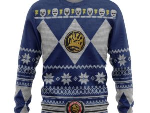 3D Mighty Morphin Blue Power Ranger Ugly Christmas Sweater - Image 1