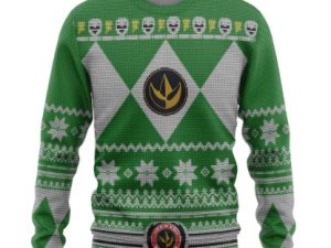 3D Mighty Morphin Green Power Ranger Ugly Christmas Sweater - Image 1