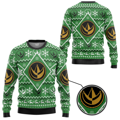 3d mighty morphin green power ranger ugly christmas sweater holiday gift 2 3D Mighty Morphin Green Power Ranger Ugly Christmas Sweater Holiday Gift - Image 2
