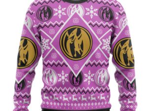 3D Mighty Morphin Pink Power Ranger Custom Ugly Christmas Sweater Holiday Gift - Image 1