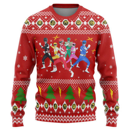 3d mighty morphin power rangers christmas ugly christmas sweater 1 3D Mighty Morphin Power Rangers Christmas Ugly Christmas Sweater - Image 1