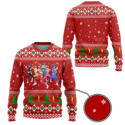 3d mighty morphin power rangers christmas ugly christmas sweater 2 3D Mighty Morphin Power Rangers Christmas Ugly Christmas Sweater - Image 2