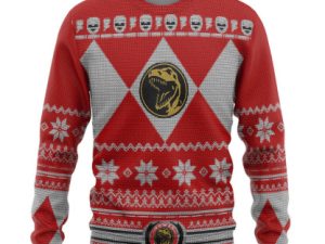 3D Mighty Morphin Red Power Ranger Ugly Christmas Sweater Holiday Gift - Image 1