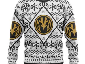 3D Mighty Morphin White Power Ranger Custom Ugly Christmas Sweater Holiday Gift - Image 1