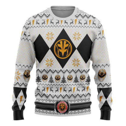 3d mmpr white ranger christmas ugly christmas sweater 1 3D Mmpr White Ranger Christmas Ugly Christmas Sweater - Image 1