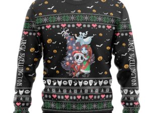 3D Nightmare Before Christmas Jack And Sally Ugly Christmas Sweater - Image 1