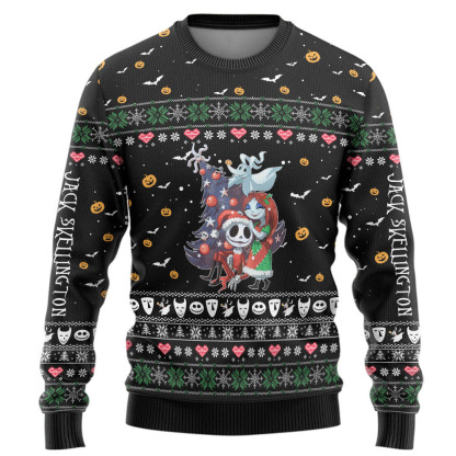 3d nightmare before christmas jack and sally ugly christmas sweater 1 3D Nightmare Before Christmas Jack And Sally Ugly Christmas Sweater - Image 1
