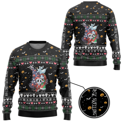 3d nightmare before christmas jack and sally ugly christmas sweater 2 3D Nightmare Before Christmas Jack And Sally Ugly Christmas Sweater - Image 2