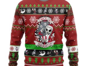 3D Nightmare Before Christmas Jack Skellington Nice Or Naughty Ugly Christmas Sweater - Image 1