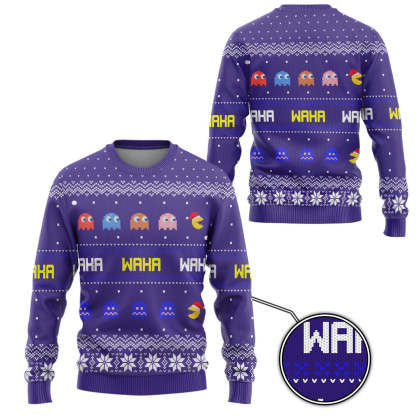3d pacman waka waka ugly christmas custom ugly christmas sweater 2 3D Pacman Waka Waka Ugly Christmas Custom Ugly Christmas Sweater - Image 2