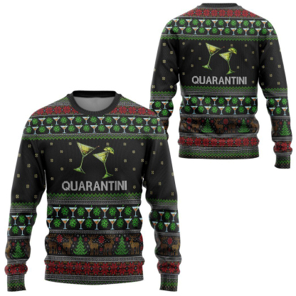3d quarantini ugly christmas sweater 1 3D Quarantini Ugly Christmas Sweater - Image 1