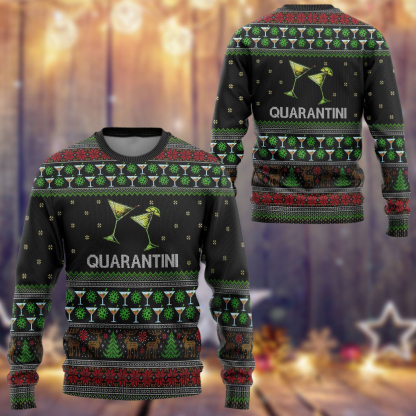 3d quarantini ugly christmas sweater 2 3D Quarantini Ugly Christmas Sweater - Image 2