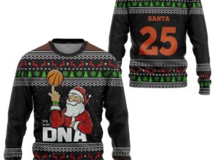 3D Santa Claus 25 Basketball Christmas Ugly Christmas Sweater - Image 1