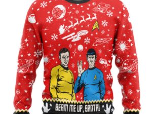 3D St Beam Me Up Santa Ugly Christmas Sweater - Image 1