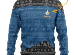 3D St The Next Generation 1987 Blue Custom Name Ugly Christmas Sweater - Image 1