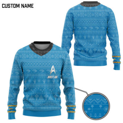 3d st the original series 1966 blue custom name ugly christmas sweater 2 3D St The Original Series 1966 Blue Custom Name Ugly Christmas Sweater - Image 2