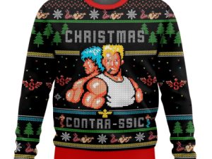 80S Arcade Game Contra Ugly Christmas Sweater - Image 1