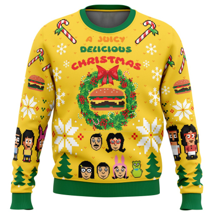 a juicy delicious christmas bobs burgers ugly christmas sweater 1 A Juicy Delicious Christmas Bobs Burgers Ugly Christmas Sweater - Image 1