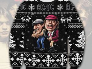 Acdc Brian Johnson Angus Young Black Ugly Christmas Sweater - Image 1