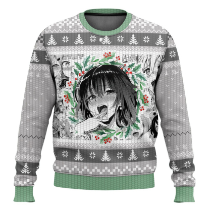 ahegao manga girl christmas ugly christmas sweater 1 Ahegao Manga Girl Christmas Ugly Christmas Sweater - Image 1