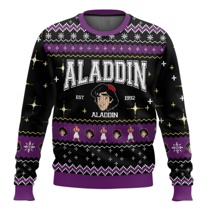 aladdin characters ugly christmas sweater 1 Aladdin Characters Ugly Christmas Sweater - Image 1