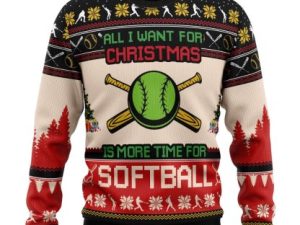 All I Want For Christmas Is More Time For Softball Christmas Ugly Christmas Sweater - Image 1