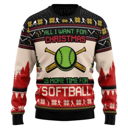 all i want for christmas is more time for softball christmas ugly christmas sweater 1 All I Want For Christmas Is More Time For Softball Christmas Ugly Christmas Sweater - Image 1