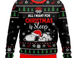 All I Want For Christmas Is Sleep Snoopy Snoopy Ugly Christmas Sweater - Image 1