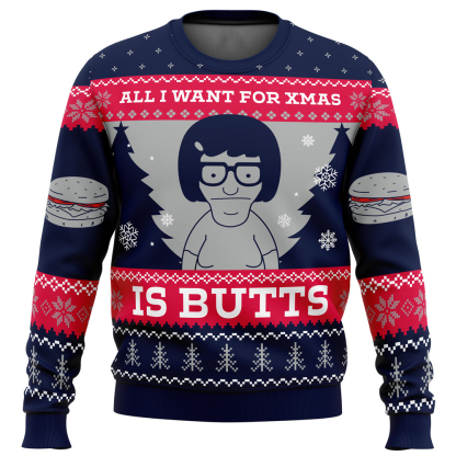all i want for xmas is butts bobs burgers ugly christmas sweater 1 All I Want For Xmas Is Butts Bobs Burgers Ugly Christmas Sweater - Image 1