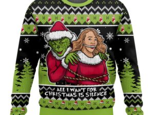 All I Want Is Silence Grinch Ugly Christmas Sweater - Image 1