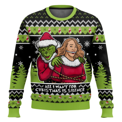 all i want is silence grinch ugly christmas sweater 1 All I Want Is Silence Grinch Ugly Christmas Sweater - Image 1