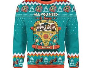 All You Need Is Love Hippie Ugly Christmas Sweater - Image 1